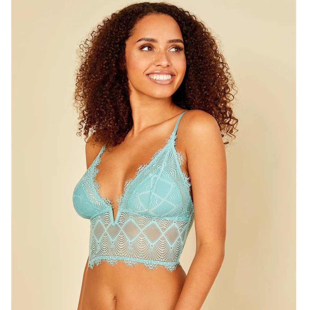 Cosabella Allure Cropped‎ Cami Blu Capri Lace Longline Bralette Womens M